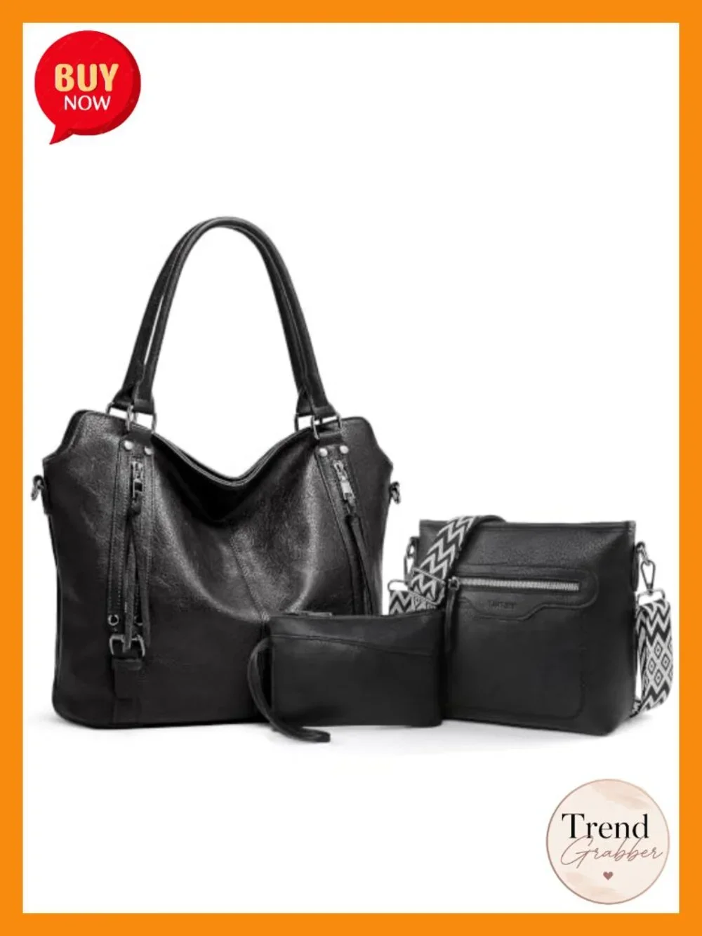 Large Faux Leather Tote Handbag Set with Wallet and Crossbody